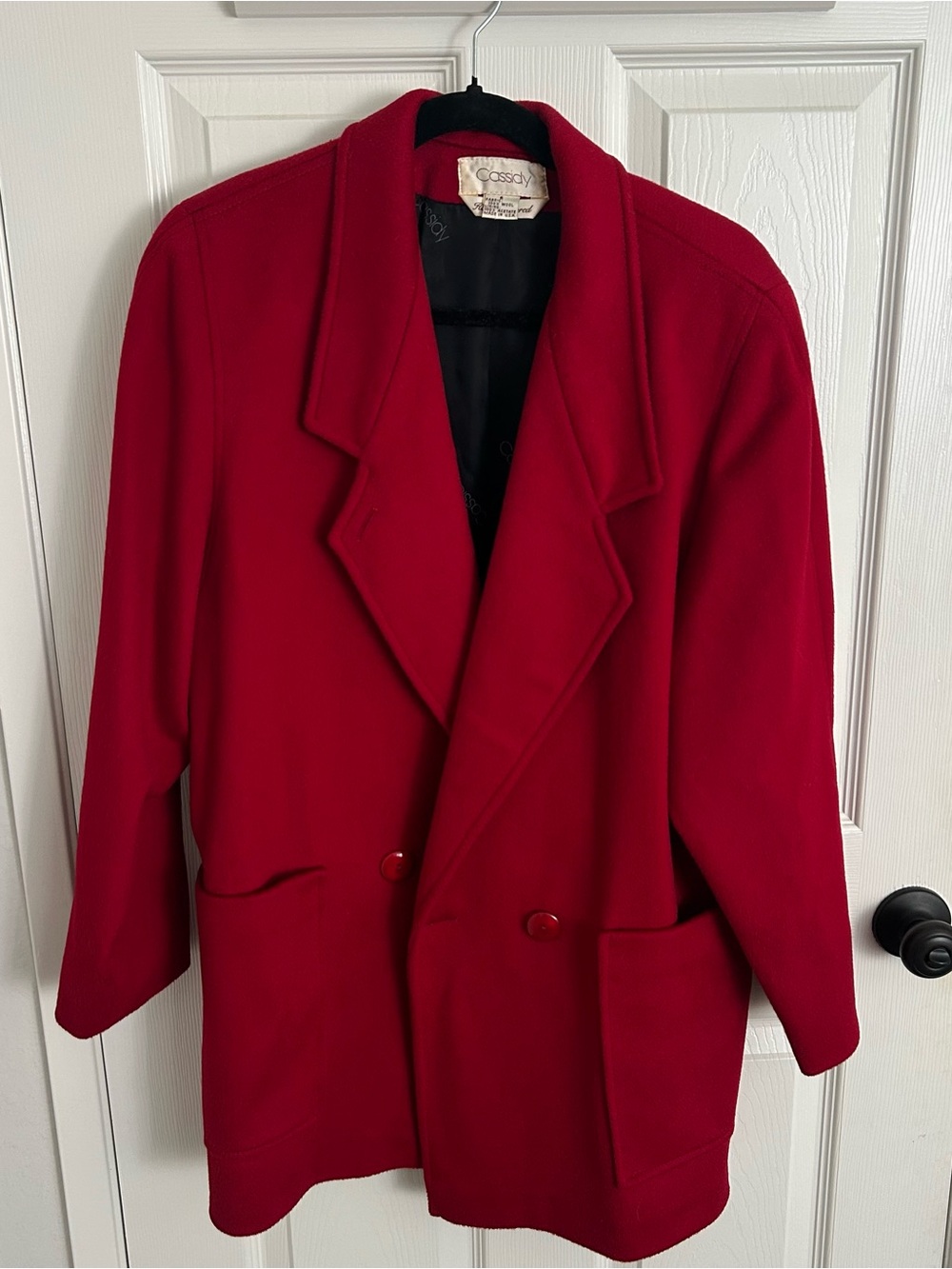 Vintage Cassidy Women's Crimson Double-Breasted Pea Coat